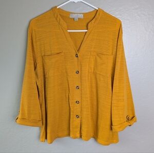 Carolyn Taylor Mustard Button-Front Top L